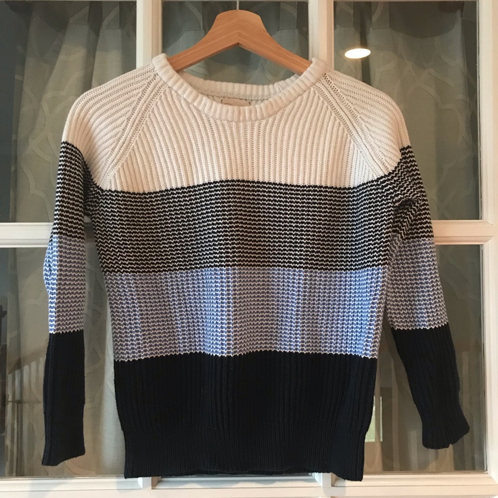 Peek 3XL (14 years girls) knit color block sweater in white and blues EUC